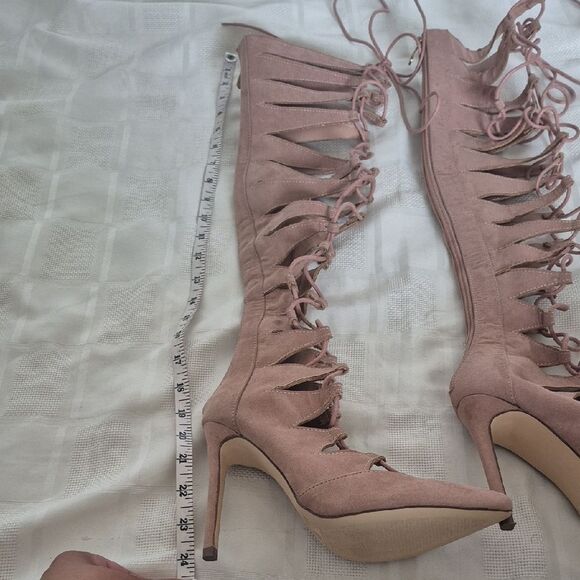 Fashion Nova Tan Over the Knee Lace-Up Boots - Picture 8 of 16